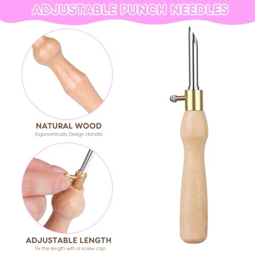 MSDADA 29PC Punch Needle Kit for Adults Beginner, Adjustable Punch Needle Tool with Different Size Needles, Wooden Handle Embroidery Pen Set, Perfect for Gifts, Decoration & DIY Craft Project