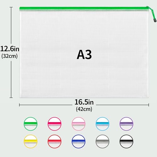 JARLINK A3 Mesh Zipper Pouch, Extra Large Waterproof File Bags, 24 Pcs - style: 24pcs