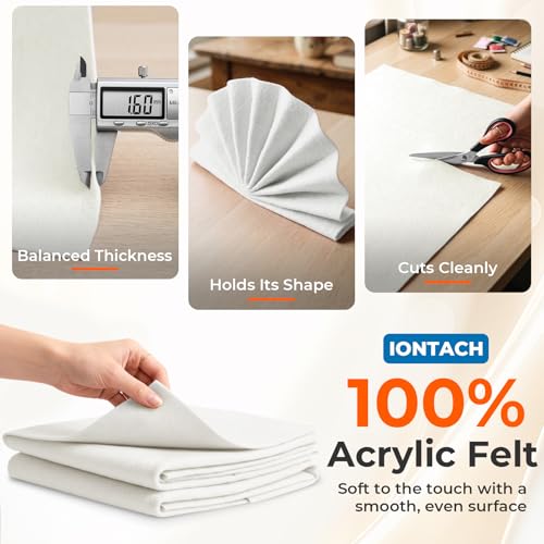 IONTACH 18" X 18" Soft Felt Sheets 1.6mm Thick (2 Packs, Ivory) - color: Ivory