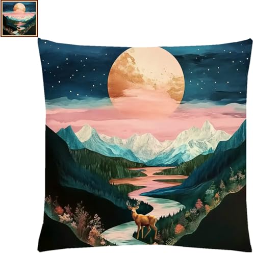 Stamped Cross Stitch Kits for Adults Beginners Pillow Needlepoint Kit with Embroidery Pattern Needlework Kit Prestamped Stitches Kit 11CT Cross Stitching-Mountains, moonlight18x18inch - color: Pre-pattern 24
