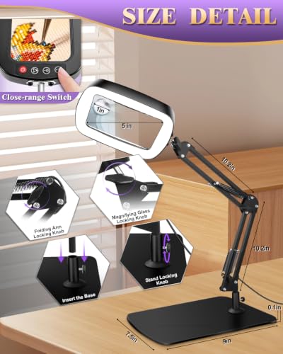 10X 30X Magnifying Glass with Light and Stand,Large Desk Lamp Magnifiers