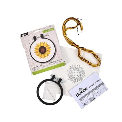 Bucilla, Stamped Embroidery Kit, Golden Sunflower, Includes 3" Hoop, Floss, Needle, and Instructions