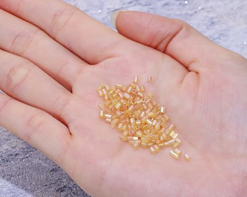 Glass Bugle Tube Mini Seed Beads 1400Pcs/30g 2 * 3mm Small Craft Loose Spacer Beads for DIY Bracelets Necklace Earring Jewelry Making (Gold) - color: Gold