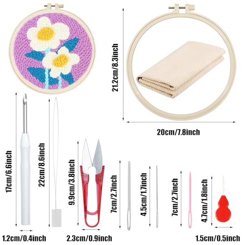 Woohome Punch Needle Kit Included Plastic Hoops, Punch Needle Cloth, Color Yarn and Punch Needle Tools for Adults, Beginners (Chrysanthemum, Lotus, Lily) - color: Color 16