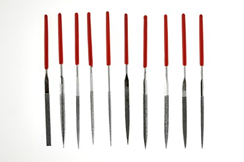 SE 73810DF 10-Piece Mini Diamond Needle File Set, 150 Grit - Assorted Shapes, 3-1/4" Length - Ideal for Jewelers, Wood, Stone, Glass, Gemstones