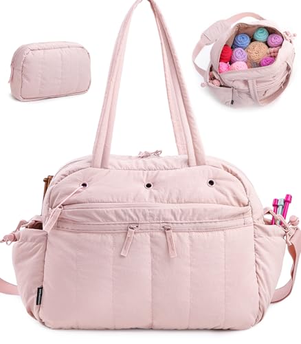 MYBAGZING Large Crochet Bag Organizer w/Crochet Hook Case & Yarn Grommets - color: Pink