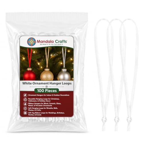 Mandala Crafts White Christmas Ribbon Ornament Hangers Loops, 100 PCs - color: White