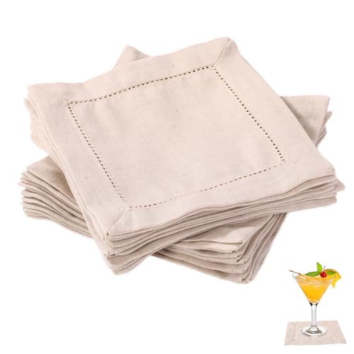 25pcs Linen Cocktail Napkins, Reusable Square Cocktail Napkins - color: Flaxen