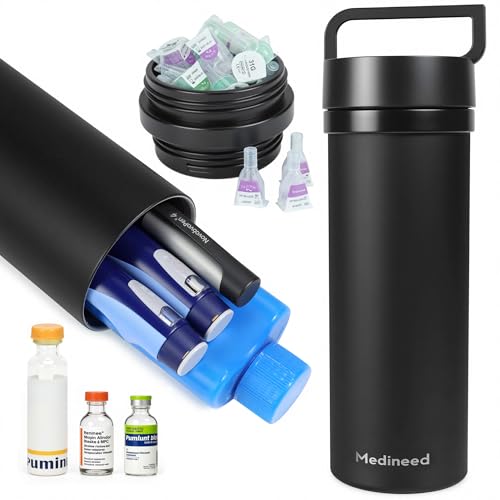 Medineed Large Insulin Cooler Travel Case with Needle Compartment, Black - color: Black
