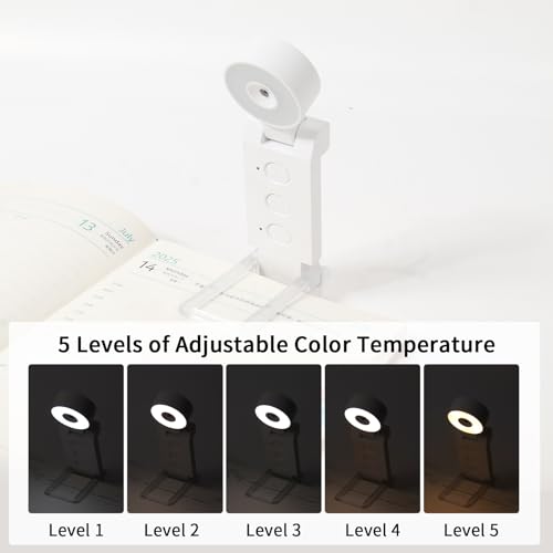 Book Light, USB Rechargeable Clip-On Reading Light with Timer - color: White, size: Round