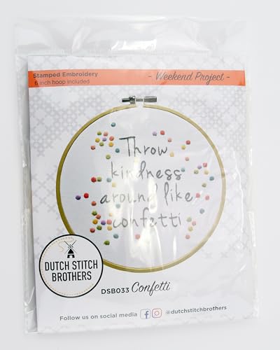 DUTCH STITCH BROTHERS Confetti Embroidery Starter Kit with Pattern and Instructions. Stamped Embroidery Kits with Embroidery Clothes with Pattern. 6" Embroidery Hoop - color: DSB033 Stamped fabric