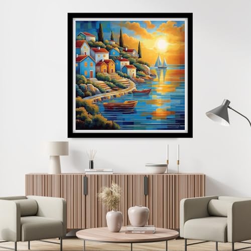Fanxvivy Counted Cross Stitch Kits for Adults 11CT Unprinted Cross-Stitch Patterns Embroidery Kits Easy Cross Stitching Needlepoint Kits&Seaside Sunrise Scenery 18x18 inch - color: DIY-craft10