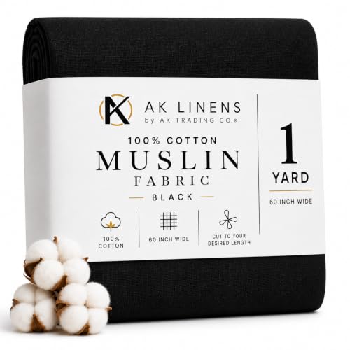 AK TRADING CO. Muslin Fabric/Textile - Draping Fabric - Black 1 Yard Medium Weight - 100% Cotton (60in. Wide) - color: Black, size: 1 Yard