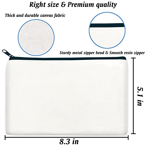 ZeeDix Small Canvas Zipper Pouch for Makeup Pencil Travel Storage 8.3x5 In - color: White, style: 24 Pcs