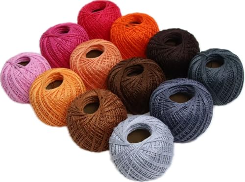 KCS Mercerized Pearl Cotton Thread Size 8 Crochet Needlework Embroidery Threads Ball (12, 12balls13) - color: 12balls13