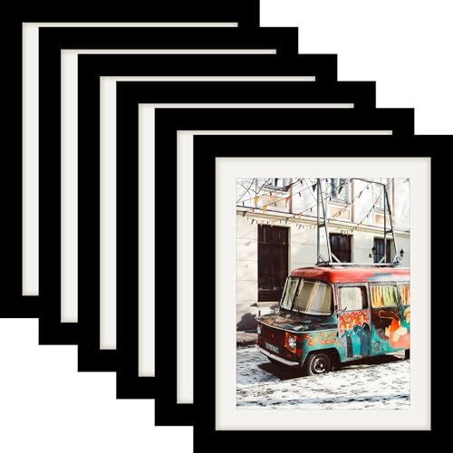 WUTL 8x10 Picture Frames Solid Wood 6x8 Photo Frame with Mat Black 6 Pack - color: Black, size: 8x10