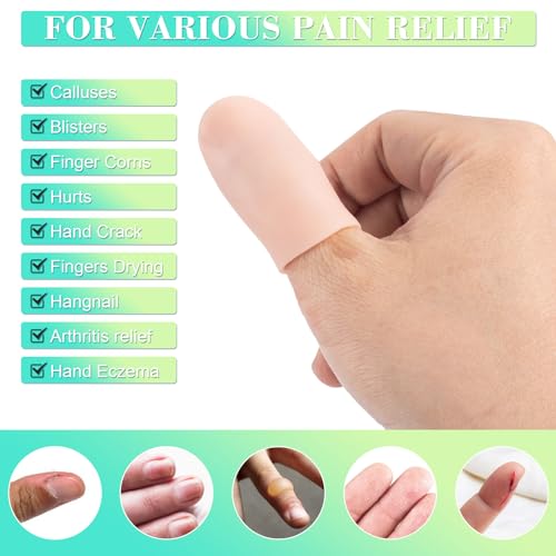 PAGOW 10pcs Gel Finger Cots/Covers, Silicone Finger Protector Support Cots - color: [10pcs] Small, Skin Colour