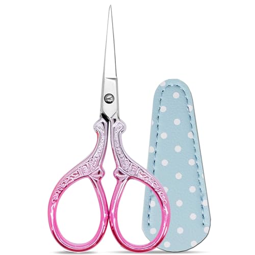 3.6Inch Little Scissors Sewing Scissors with Leather Scissor Cover - color: Silver Purple