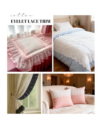 5 Yards 4.2" Cotton Pleated Eyelet Lace Trim for Sewing (White) - color: white