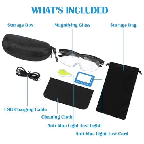 Magnifying Glasses with Light, 200% Magnification, USB Rechargeable - color: Black