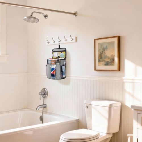 Lifewit Mesh Shower Caddy, Hanging Bathroom Organizer with PVC Phone Bag - color: Grey, size: L(10"L x 6"W x 11.5"H)