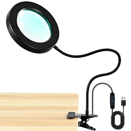 10X Magnifying Glass with Light and Timer, 2 in 1 Magnifying Desk Lamp, 3 Color Modes 10 Dimmable Brightness, Flexible Gooseneck Magnifier with Light for Craft Hobby Sewing Close Work(No Adapter) - size: 95mm