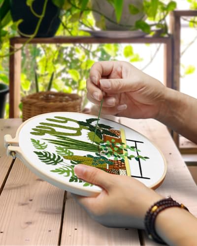 TINDTOP Embroidery Kit for Adult, Embroidery Kit for Beginners - color: Cactus