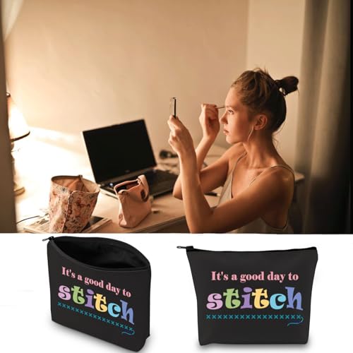 JXGZSO Cross Stitch Project Cosmetic Bag It's A Good Day To Stitch Makeup Bag Cross Stitch Lovers gift Needleworker Gift (Day To Stitch Bag)