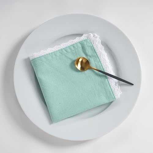 FINGERCRAFT Lace Cloth Napkins, Cotton Linen, 12 Pack, 20x20 Inch, Aqua - color: Aqua, size: 12" x 12" (Set of 12)