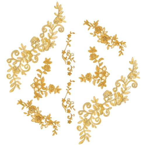 NBEADS 8 Pcs Embroidery Lace Flower Patches, Iron on Patches Sew on Patches Golden Floral Lace Appliques for Wedding Dress Decoration Repair Clothing Backpacks Jeans Caps - color: Golden Flower 8pcs