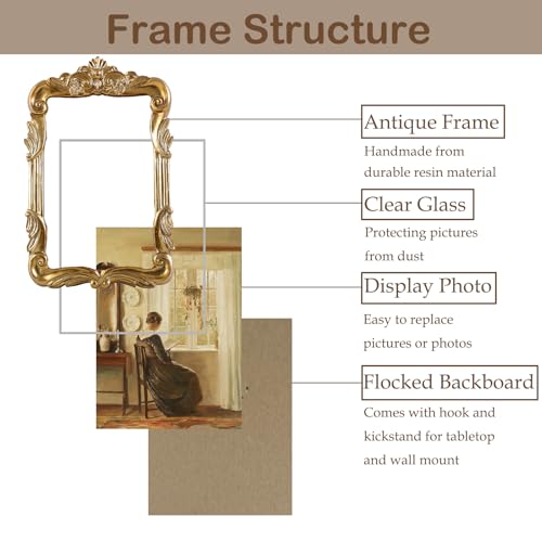 Vintage Picure Frames 4x6 Antique Victorian Gold Bronze Picture Frames for Tabletop and Wall Mount Ornate Retro Home Decor Gallery Wall Art (4x6 inch) - color: Golden Bronze, size: 4x6