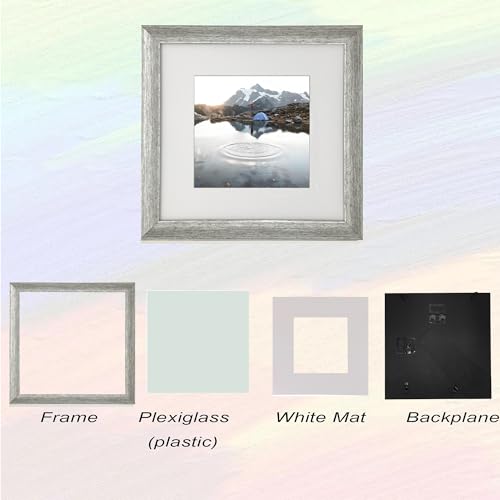 10x10 Photo Frame Gallery Picture frame with 6x6 mat,Freestanding and Wall Mountable,Silver - color: Silver, size: 10x10