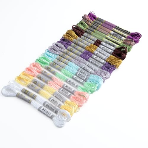 24 Skeins Set (12 Colors*2 Skeins) Metallic Embroidery Floss Glittery Metal Effect Shinny Cross Stitch Thread for Hand Embroidery, Sewing and DIY Handmade Artwork (12 Colors*2 Skeins-Set 2) - color: 12 Colors*2 Skeins-Set 2
