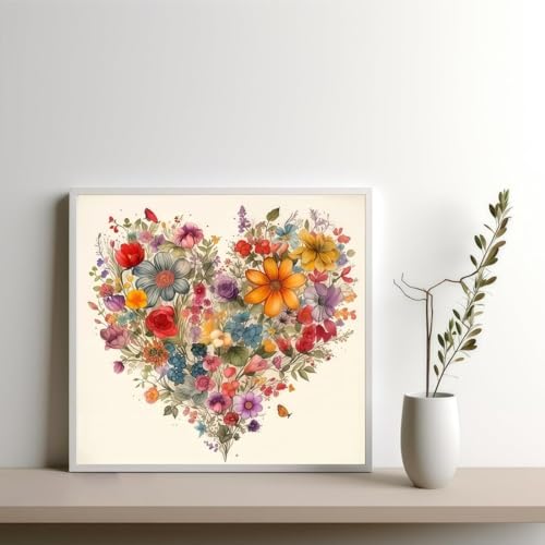 niurenmaoyi Stamped Cross Stitch Kits for Beginners,Counted Embroidery Craft Kits for Adults,Needlepoint Kits for Adults,Heart Flower Wall Art 13.8X13.8In - color: Cross Stitch Kits0111-03
