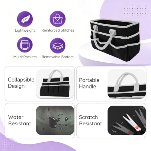 Craft Organizer Tote Bag, Art Supply Storage Bag for Art Supplies - color: Black & Gray (6.5"D x 13"W x 8.5"H)