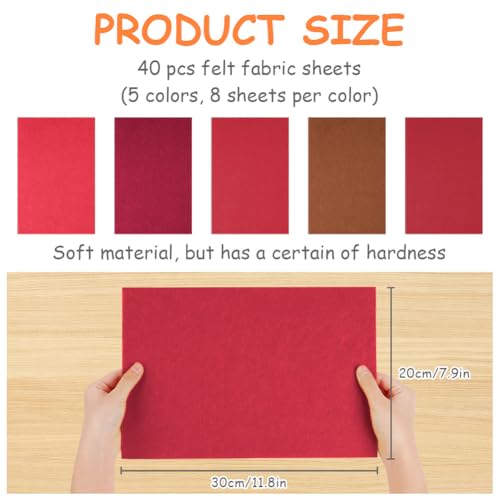 Ainiv 40pcs 8×12 inches Coloured Felt Fabric Sheets, Red Series - color: Red, size: 8×12 inches