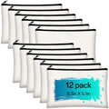 ZeeDix Small Canvas Zipper Pouch for Makeup Pencil Travel Storage 8.3x5 In - color: White, style: 12 Pcs