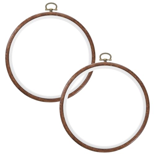 2 PCS Cross Stitch Hoop, 6 Inch Round Embroidery Hoop Frame Imitated Wood Display Frame Embroidery Hoops Circle Cross Stitch Hoops Ring for Art Craft Sewing Hanging Ornaments Decoration