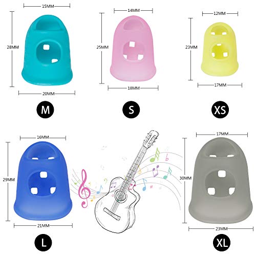 AUGSUN 30pcs Silicone Guitar Finger Guards 5 Sizes Fingertip Protectors