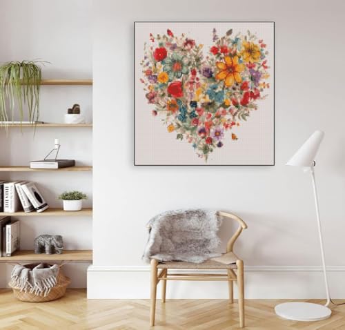 Valentine's Day Stamping Cross Stitch Kit, Flowers Counting Cross Stitch Kit for Adult Beginners , Full Line DIY Cross Stitch Stitching Kit for Home Decor Cross Stitch Patterns 13.7x13.7 inches - color: D047