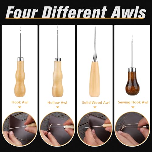 56Pcs Leather Stitching Punch Kit, Sewing Kit 4mm Prong Sewing Hole Punch