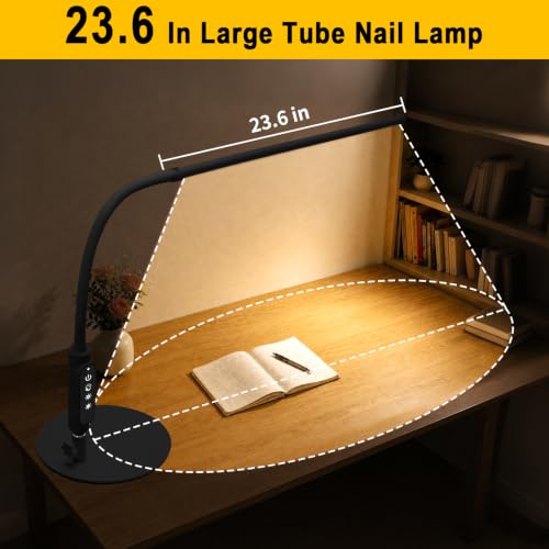 CGBE LED Desk Lamp, 23.6" Nail Light for Desk with Adjustable Gooseneck - color: Black-Table