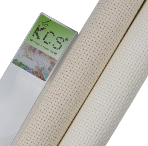 KCS 2 pc of 15" x 18"(38cmx45cm) 11 Count Cross Stitch Cotton Aida Cloth Needlework Fabric Box (Antique White+Oatmeal,11CT) - color: Antique White+oatmeal, size: 11CT