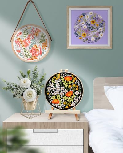 TINDTOP Embroidery Kit for Adult, 3 Pack Embroidery DIY Starter Kit, with Stamped Patterns, Hoop, Tools, Colorful Threads with Needles, Instructions (Bouquet) - color: Bouquet