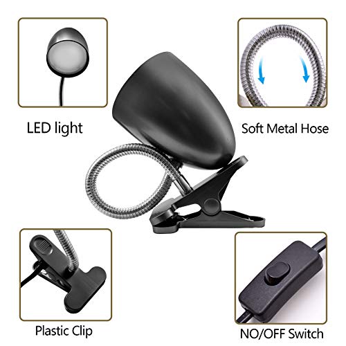 E ENERGETIC LIGHTING Clip on Light for Bed, Non-Dimmable Clip on Reading Light for Bed, 4000K Cool White, 3.5W 240 LM Desk lamp with clamp, Eye Protection, ETL Listed, Black - color: Clip Lamp-Black