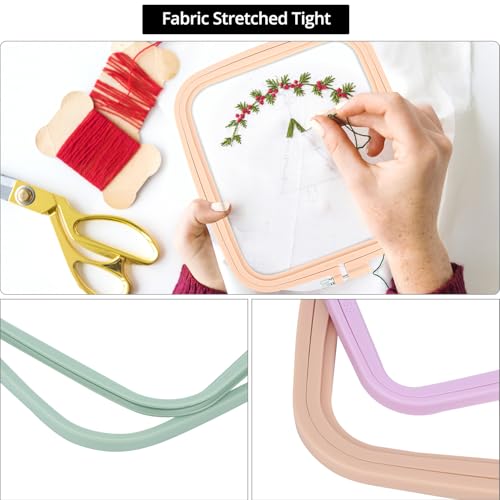 QWORK Square Embroidery Hoops - 5 Sizes, ABS Plastic, Adjustable Screw, 5 Pieces for DIY Embroidery Craft