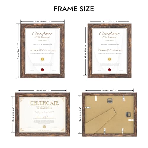 Hongkee 8.5x11 Picture Frame, Real Glass and Wood (Rustic Brown, 1 Pack) - color: Rustic Brown, size: 8.5X11 in