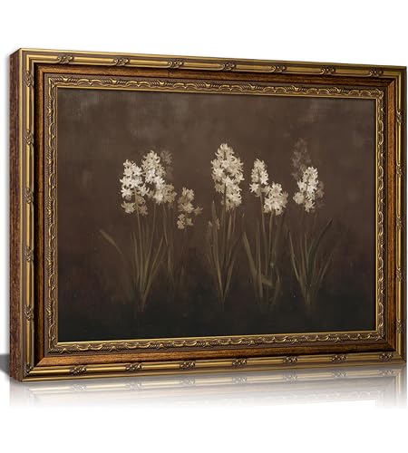 DNEJZKI Vintage Gold Frame Hyacinth Wall Art Rustic Farmhouse Flower Botanical Wall Decor Retro Floral Landscape Painting Picture Cottagecore Plant Canvas Prints for Living Room Bedroom Office Deco - color: Hyacinth, size: 11"L x 9"W