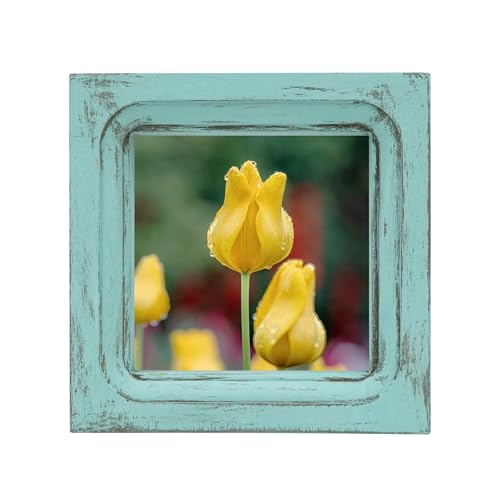 CVHOMEDECO. 4x4 Picture Frame Made of Solid Wood High Definition Glass Rustic Vintage Designs Small Photo Frame for Tabletop Display and Wall Mounting, Distress Blue - color: Distress Blue A, size: 4" X 4"