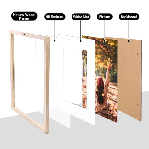 KINLINK A3 Picture Frame, Natural Solid Wood Frame with Acrylic Plexiglass for Pictures A4 with Mat or A3 without Mat Wall Display Poster Frame 1 Pack - color: Natural, size: A3